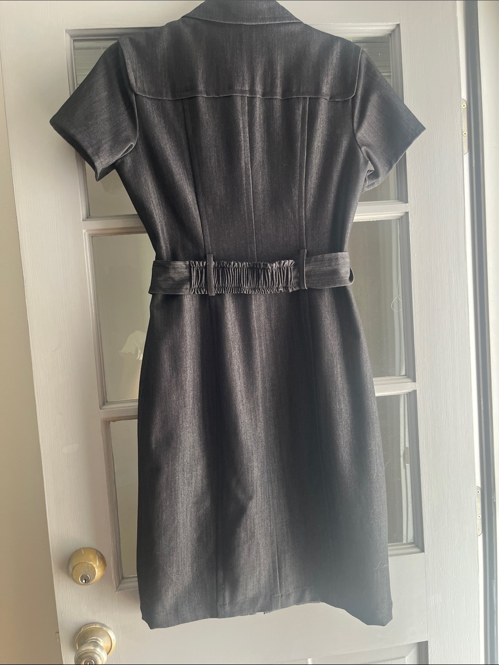 Classic Short-Sleeve Dark Denim Belted Zip Front Dress - Picture 3 of 3